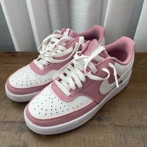Nike Pink and White Low Top Sneakers